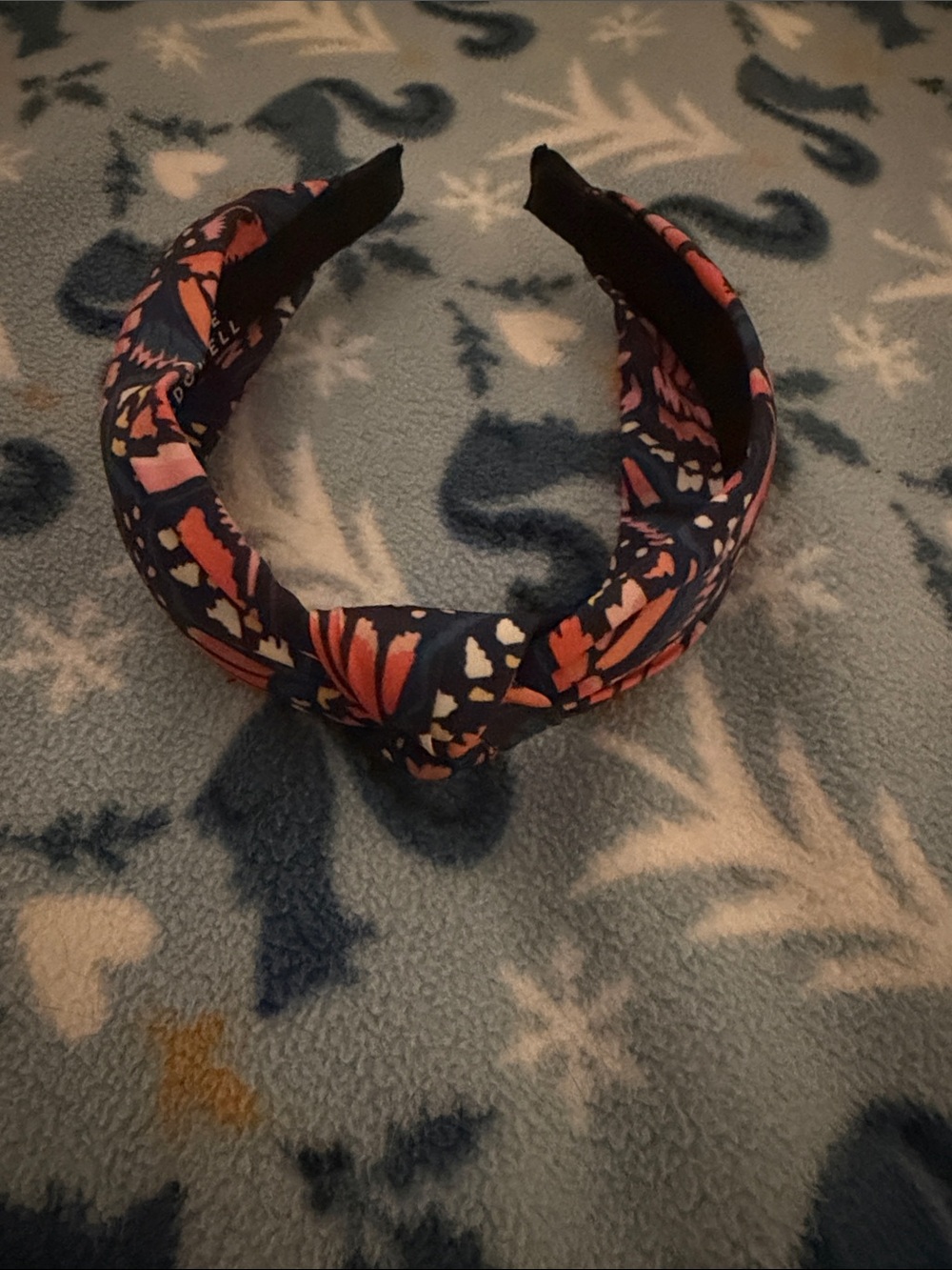 Knotted Floral-Print Headband in Navy and Coral